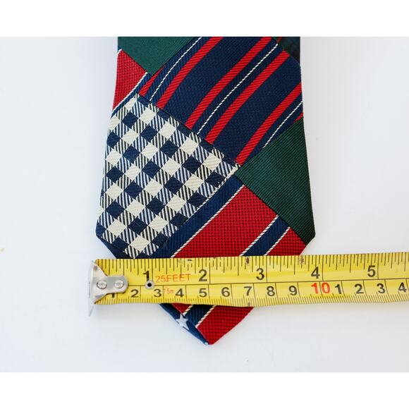 VTG 90s Tommy Hilfiger Patchwork Silk Tie Preppy Corporate Americana Plaid Star - Picture 16 of 16